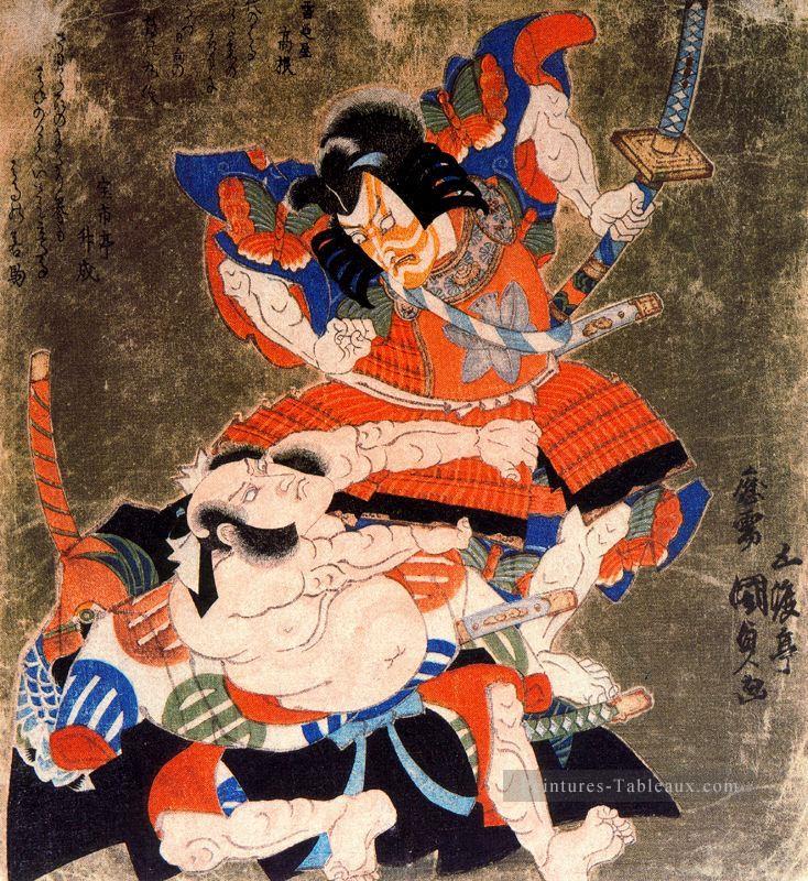 Ichikawa Danjuro VII et Bando Mitsugoro III As Soga no Goro et Asaina no Saburo Utagawa Kunisada Japanese Peintures à l'huile